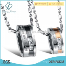 Engraved titanium with crystal pendant necklace for lover